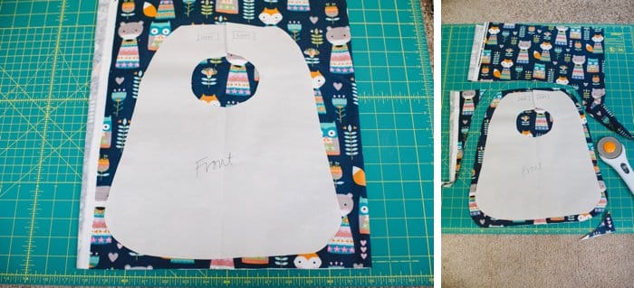 Showing how to sew a baby bib.