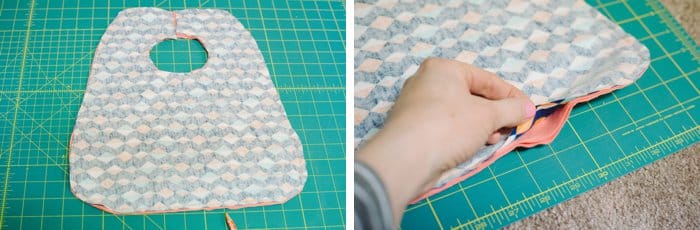 Sewing a bib for a baby.