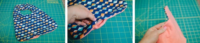 Sewing a bib for a baby.