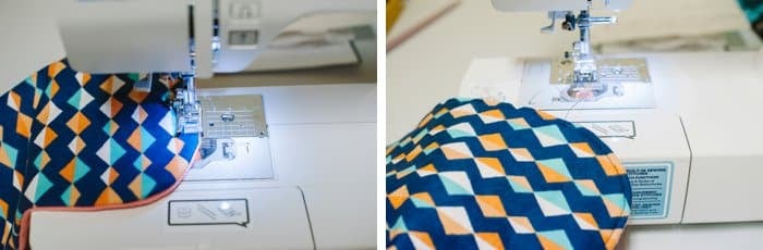 Sewing a baby bib.