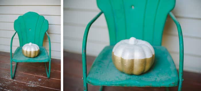 white and gold pumpkin for front porch decoration