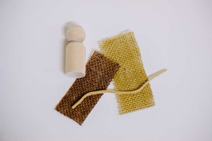 Fabric supplies needed to make Joseph for a DIY nativity set with pegdolls.