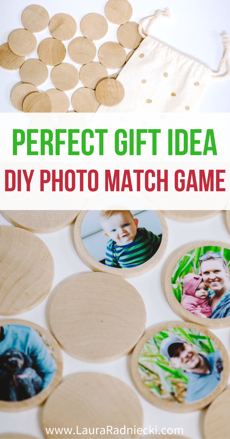 How to make a DIY photo memory match game out of photos and wooden circles. It makes an awesome kids gift, and handmade Christmas gift too!