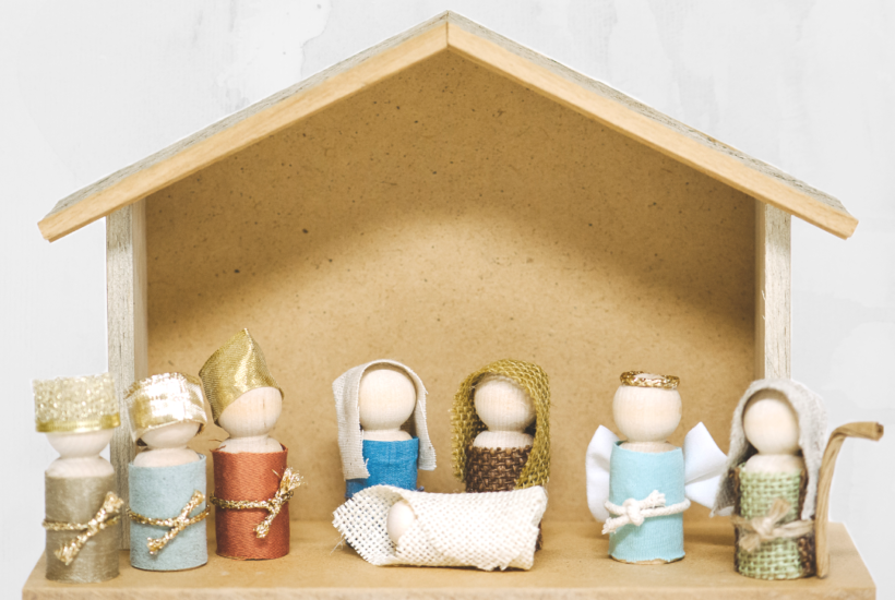 How to Make a Wooden Peg Doll Nativity Set _ Kid and Toddler Friendly Nativity Scene Set