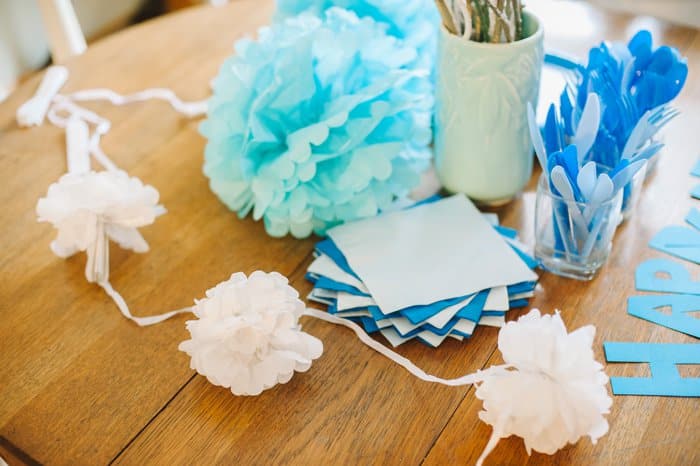 Raleigh's First Birthday | Blue Themed Birthday Party | DIY Pinterest Party Theme | Blue, Green and Gold Decorations | Blue theme party, blue theme birthday party, party theme ideas blue and gold