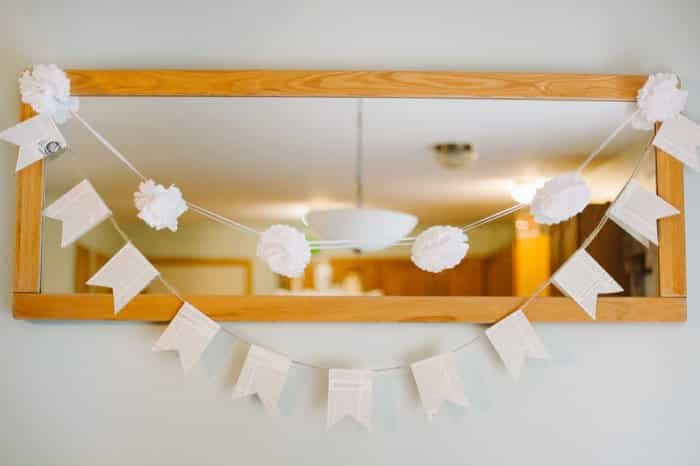 A book page banner hanging up.