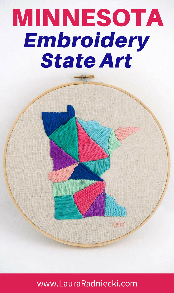 Embroidery in the shape of a state? With a satin stitch and a little time, you can make state embroidery art, just like this Minnesota State Embroidery Project! #embroideryart #embroiderypattern