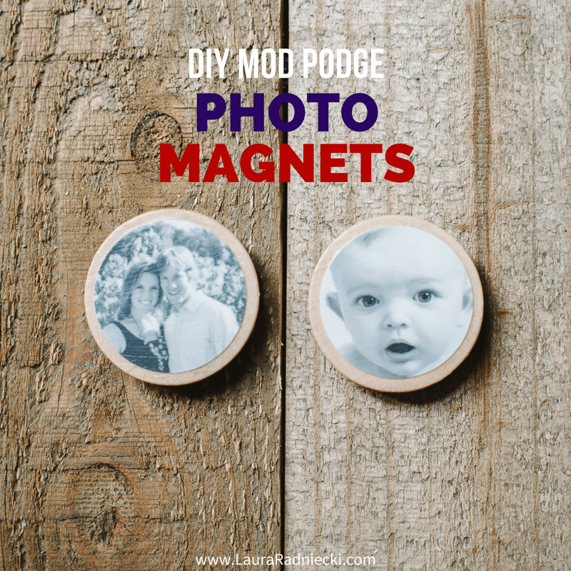 DIY Photo Magnets Made with Mod Podge on Wood Circles