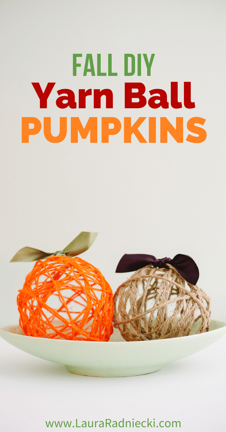 Fall DIY Yarn Ball Pumpkins! Yarn balls made with balloons are a fun, easy DIY craft. They can be made into yarn ball pumpkins, which are the perfect Halloween and Thanksgiving decoration for your home this fall!