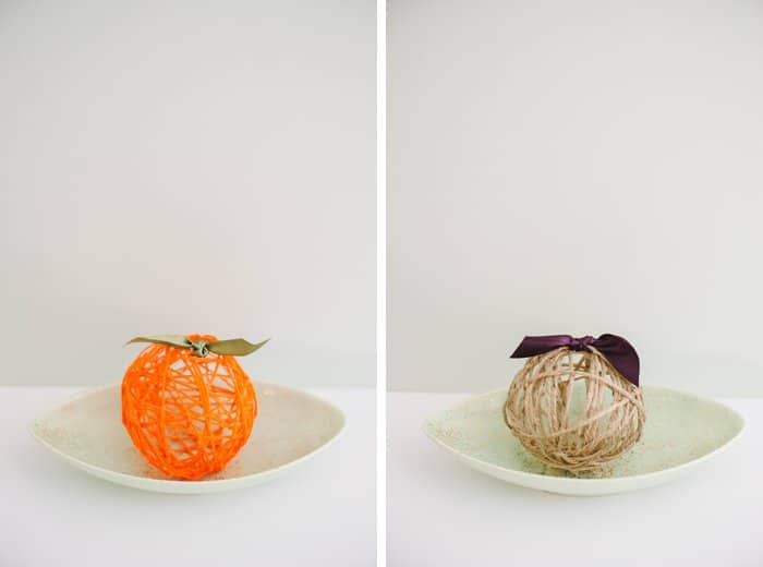 Fall yarn balloon balls for Halloween and Thanksgiving decorations.