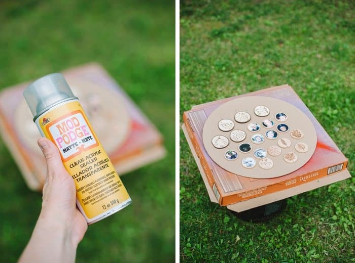 Use clear acrylic sealer to seal wooden discs