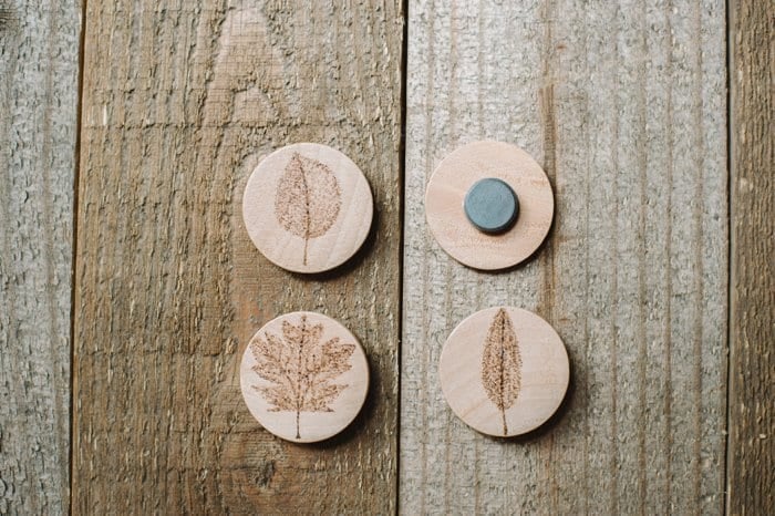 Wood Burned Leaf Magnets on Wood Slices | Wood Burned Leaf Magnets, Magnets with Leaves, Woodburning Gifts, Wood Burned Magnets, Woodburned Magnets