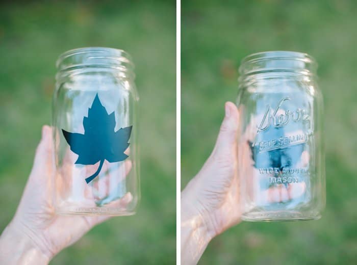 Put vinyl on the smooth side of the mason jar