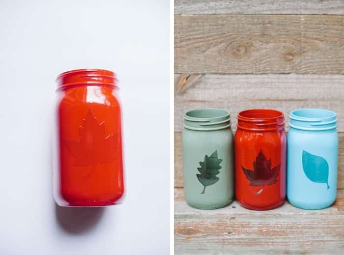 Remove vinyl leaf decal on painted mason jar