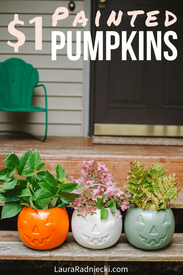 Cheap Fall Porch Decor Idea | Painted $1 Plastic Pumpkins from the Dollar Store