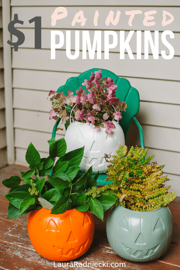 Cheap DIY Fall Porch Decor Idea _ Painted $1 Plastic Pumpkins