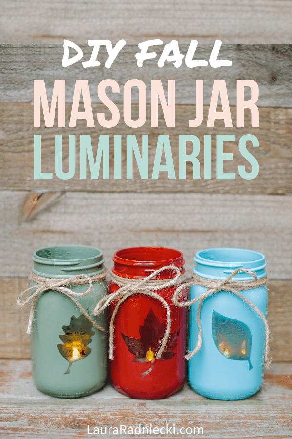 2-in-1 DIY Fall Mason Jars that are reversible; classic on one side, an easy leaf luminary on the other! You\'ll love this easy fall home decor craft, perfect for your mantel or bookshelf! #falldecor #masonjars