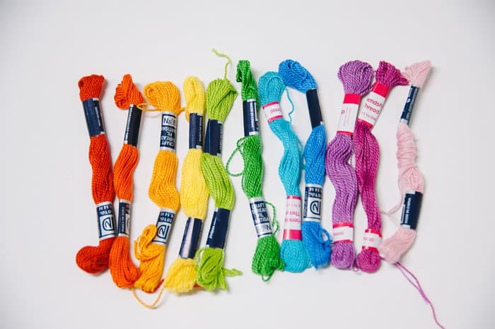 Rainbow colored embroidery floss