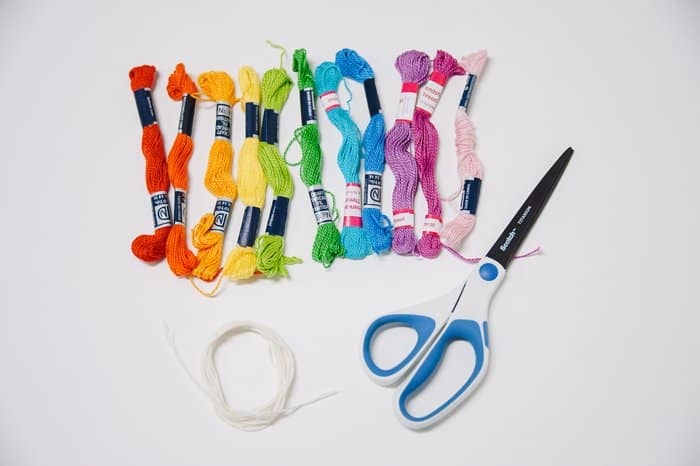 Supplies needed to mini tassels in rainbow colors