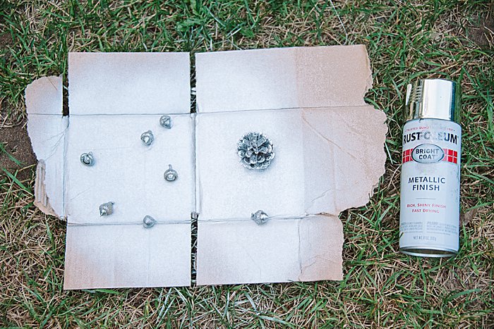 silver painted pinecones