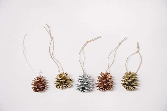 pine cone ornaments spray painted metallic