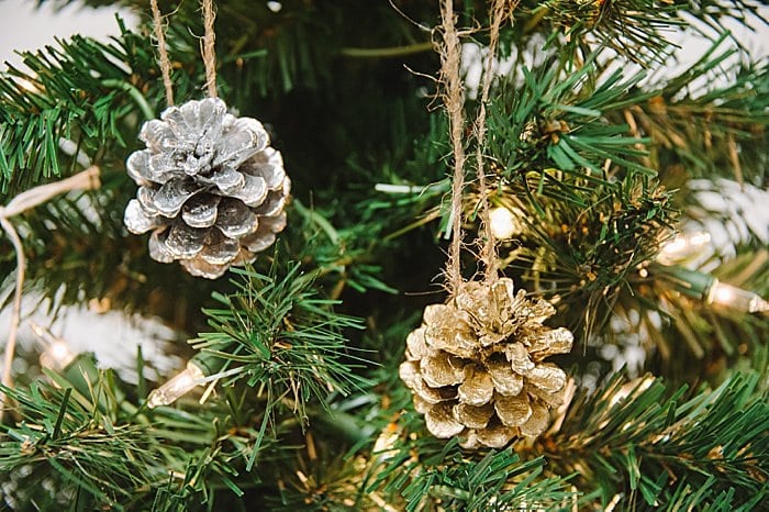 diy silver and gold pine cone ornaments