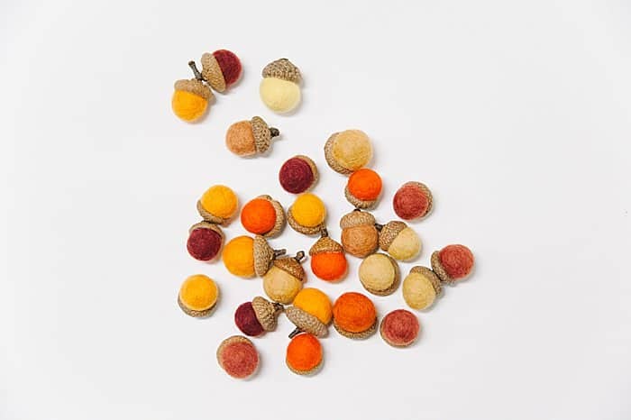 Acorns made with felt balls