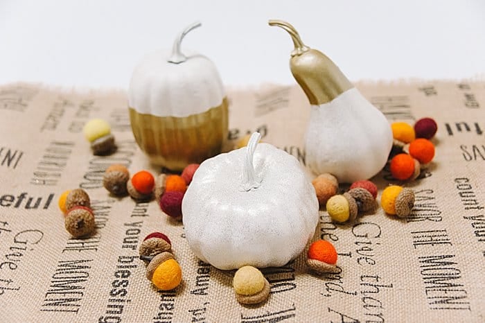 add felted acorns and painted pumpkins and gourds for a fall or thanksgiving table