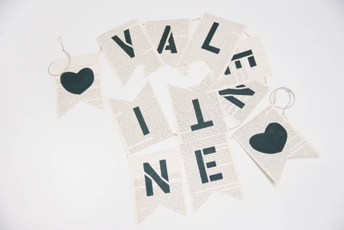 How to Make a Book Page Valentine Banner | Stencil Book Page Valentine's Day Garland