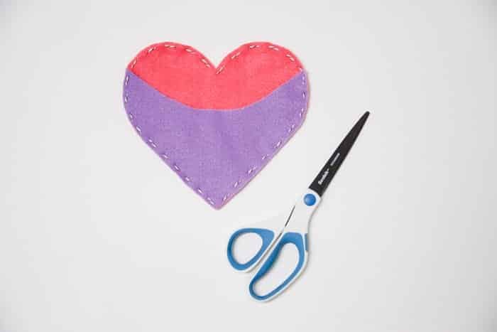 A felt heart treat pouch.