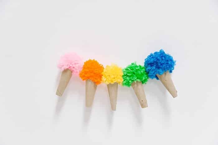 Ice Cream Pom Pom Garland Made with Yarn and Toilet Paper Rolls
