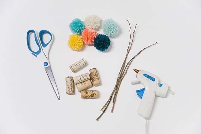 diy yarn and wine cork pom pom trees