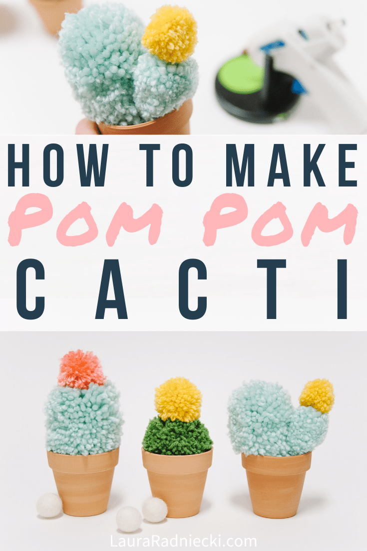 DIY Faux Cactus made with Yarn Pom Poms _ Faux Potted Cacti