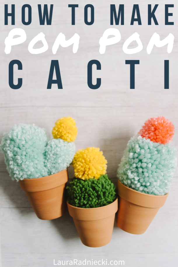 DIY Faux Cactus made with Yarn Pom Poms Faux Potted Cacti