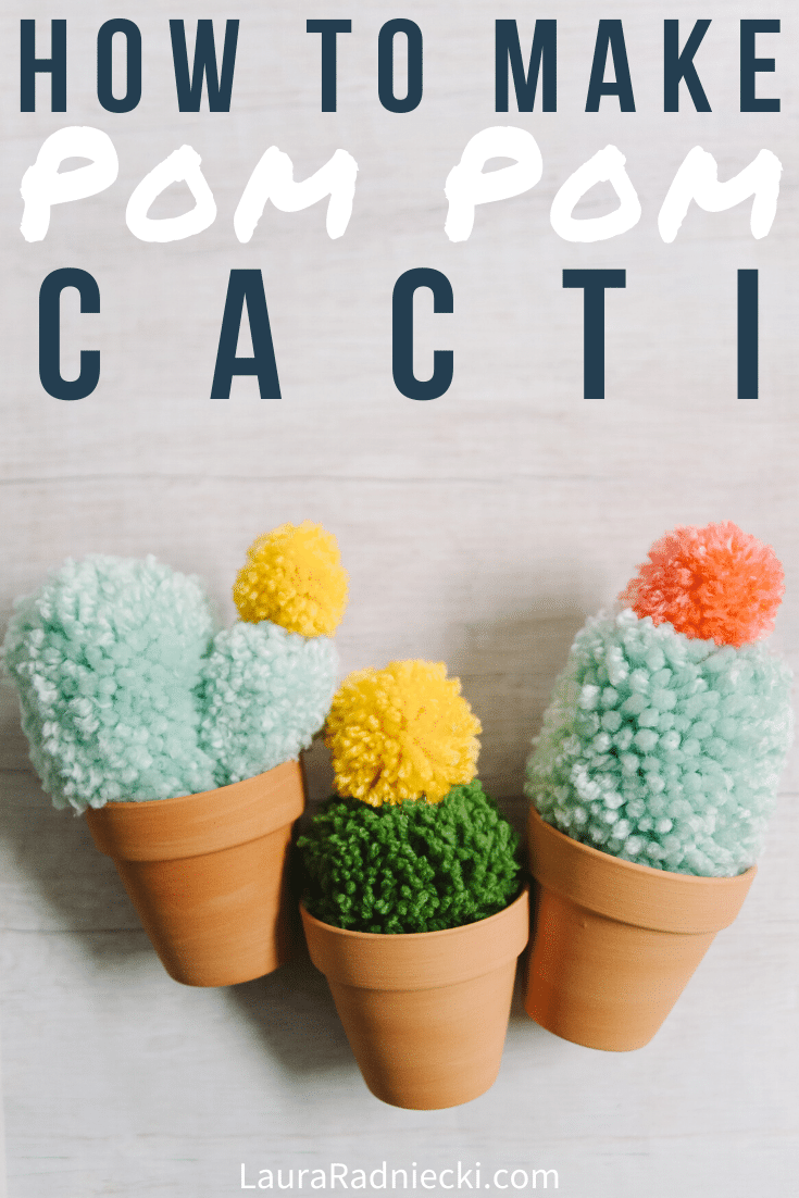 DIY Faux Cactus made with Yarn Pom Poms _ Faux Potted Cacti