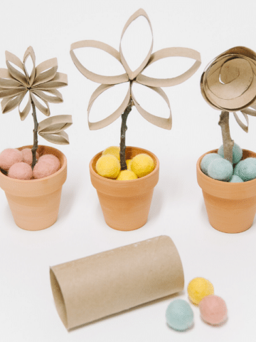 Faux Potted Flowers Made From Recycled Toilet Paper Rolls