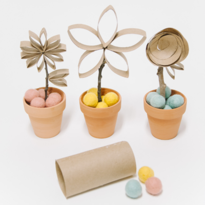 Faux Potted Flowers Made From Recycled Toilet Paper Rolls