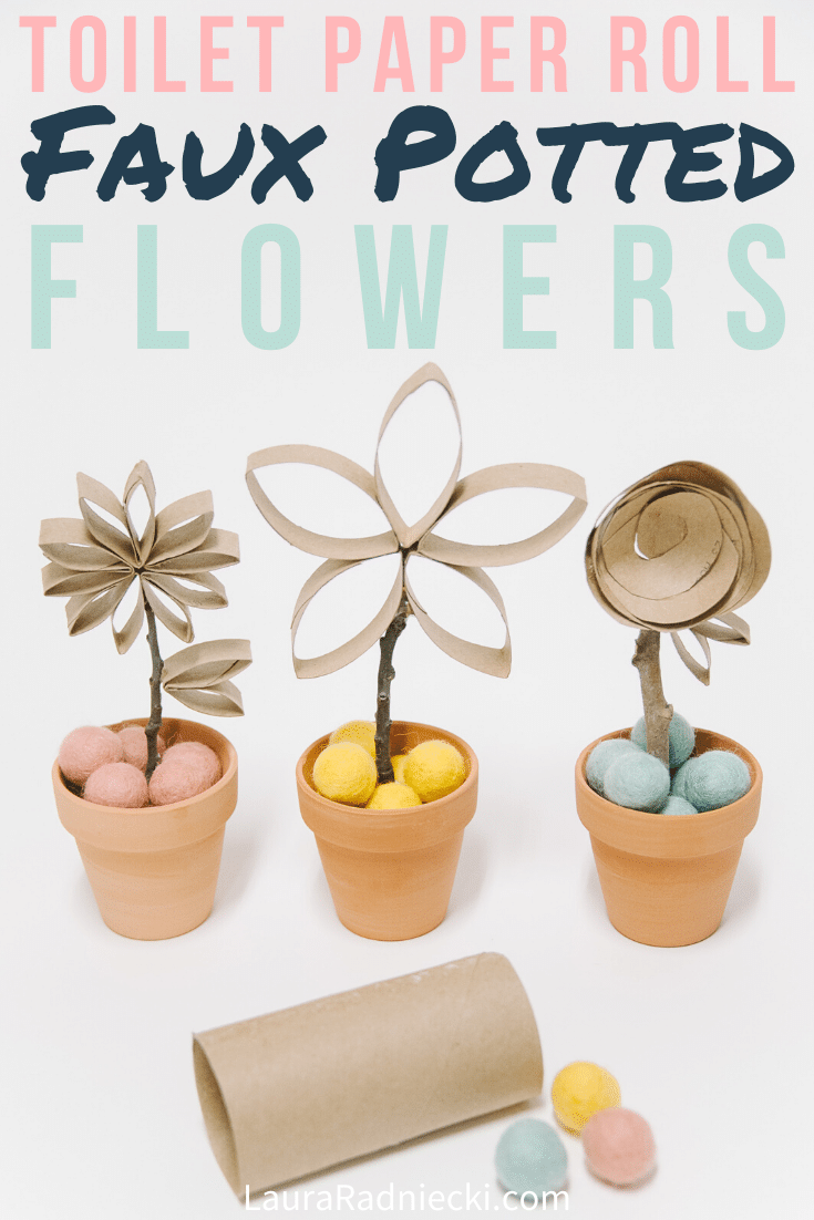 Faux Potted Flowers Made From Recycled Toilet Paper Rolls