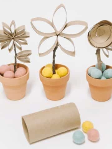 How to make faux potted flowers using toilet paper tubes.