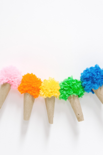 Ice Cream Pom Pom Garland Made with Yarn and Toilet Paper Rolls