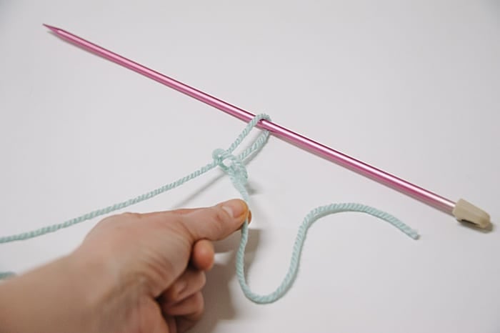 pull the short tail yarn to tighten the slip knot