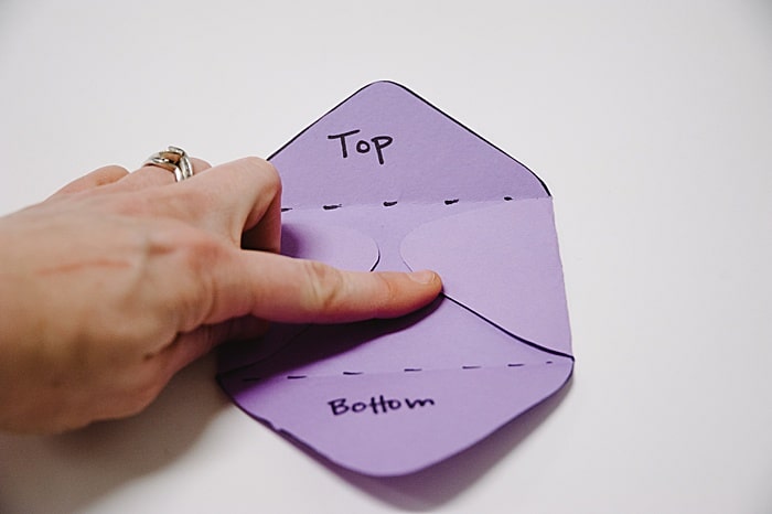 two ways to use the paper envelope template. the left and right wings can fold in first, and the bottom second