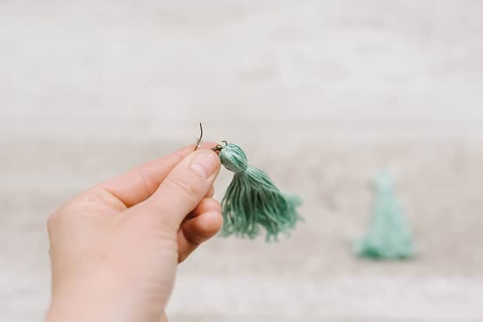 add earring hook to top of embroidery thread tassel