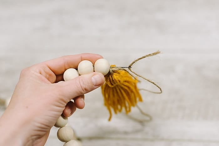 wood bead garland with tassel