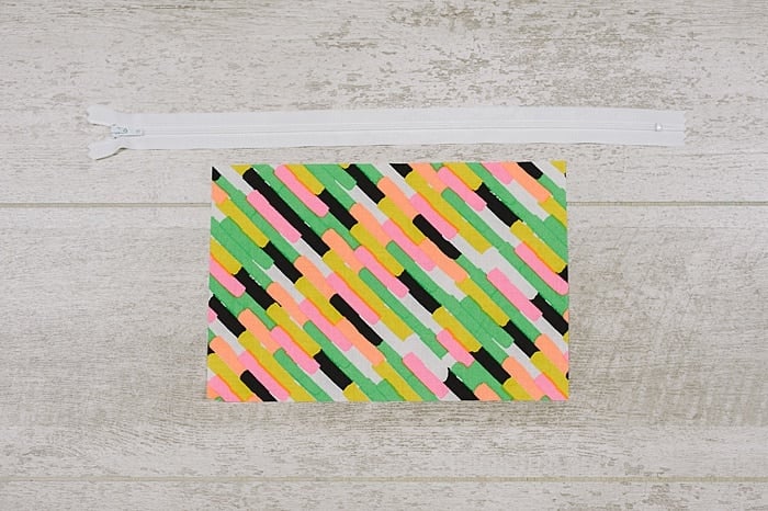 One side of the zip pouch fabric, right side up.