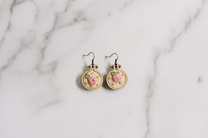 Mini embroidery hoop earrings.