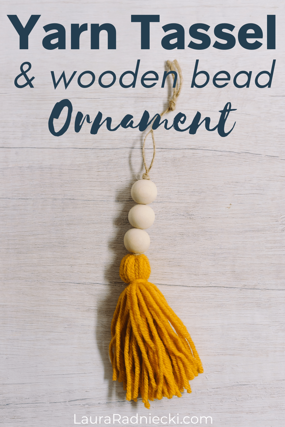 how to make a yarn tassel and wooden bead ornament