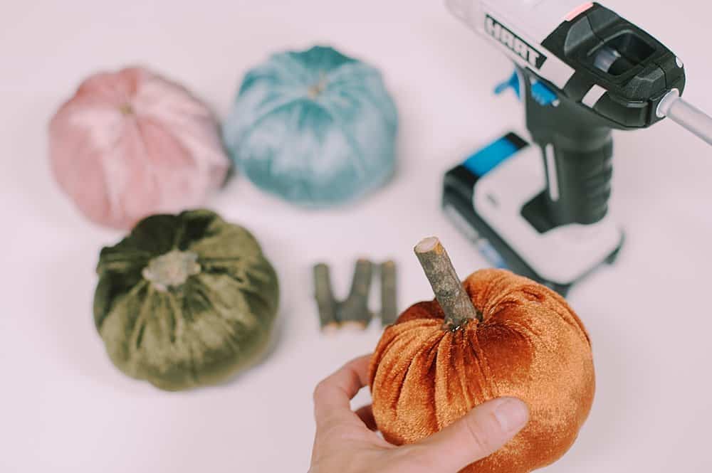 rustic chic fall decor fabric pumpkins with wooden stem