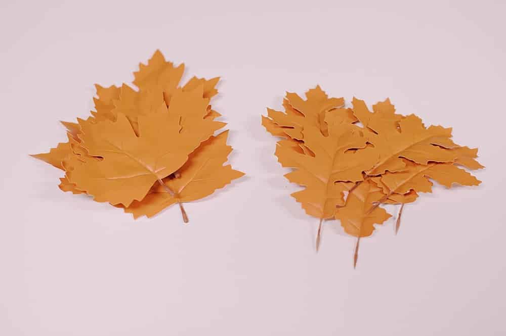 Fake leather leaves to make a wreath with.