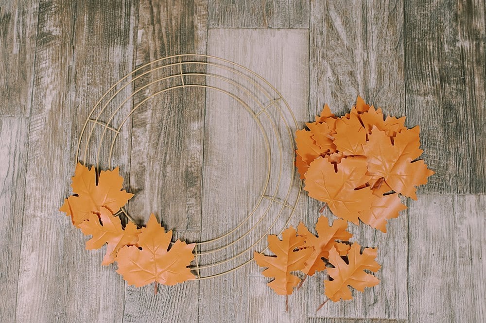 faux leather leaves and a wreath form